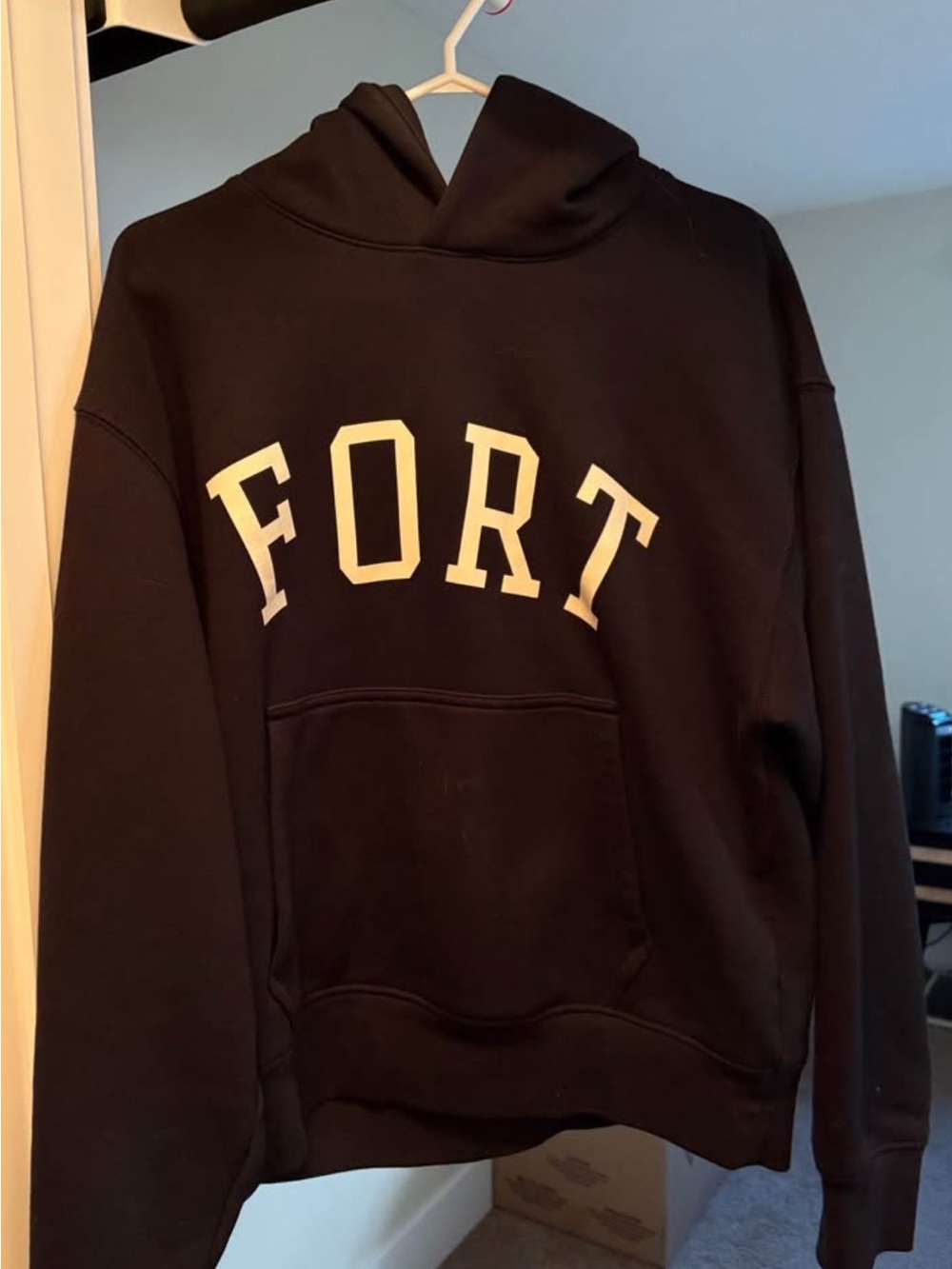 OAK + FORT Black Hoodie with Contrasting White FORT Lettering